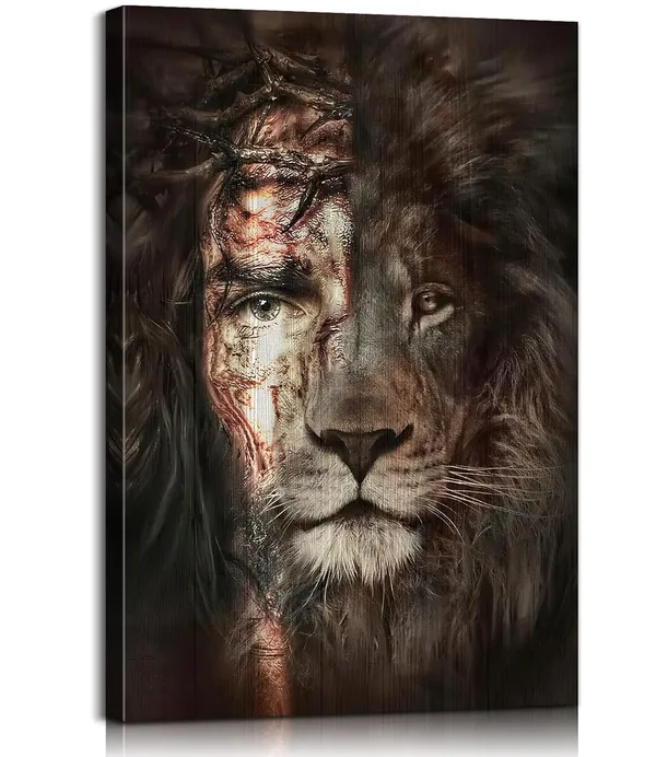 Multicolor_Jesus_Pictures_|_For_Wall_Jesus_and_Lion_Canvas_Wall_Art_The_Perfect_Combination_of_Lion_and_Jesus_Poster_Christian_Wall_Art_Jesus_Christ_Posters_|_For_Home_Ready_to_Hand_(12''H_x_18''W)