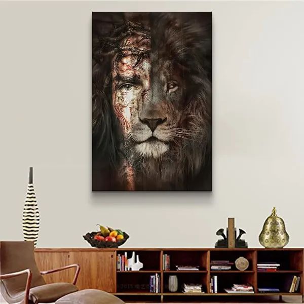 Multicolor_Jesus_Pictures_|_For_Wall_Jesus_and_Lion_Canvas_Wall_Art_The_Perfect_Combination_of_Lion_and_Jesus_Poster_Christian_Wall_Art_Jesus_Christ_Posters_|_For_Home_Ready_to_Hand_(12''H_x_18''W)