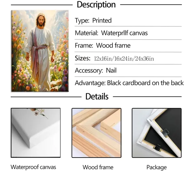 Multicolor_Jesus_Canvas_Wall_Art_Christian_Picture_Jesus_Walking_Among_Wildflowers_Jesus_Christ_Watercolor_Painting_Print_Modern_Christian_Wall_Decor_|_For_Living_Room_Bedroom_Home_Office_Church_16x24in_Framed