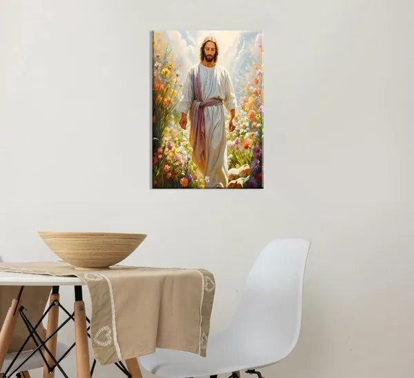 Multicolor_Jesus_Canvas_Wall_Art_Christian_Picture_Jesus_Walking_Among_Wildflowers_Jesus_Christ_Watercolor_Painting_Print_Modern_Christian_Wall_Decor_|_For_Living_Room_Bedroom_Home_Office_Church_16x24in_Framed