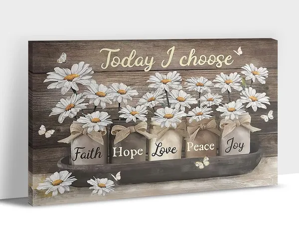 Multicolor_Farmhouse_Wall_Art_-_Daisy_Jesus_Quote_Canvas_Wall_Art,_Today_I_Choose_Faith,_Hope,_Love,_Peace,_Joy_Flower_Painting_|_For_Country_Bathroom_Decor,_Framed_Artwork_|_For_Rustic_Home_Wall_Decor_(12x18_Inch)