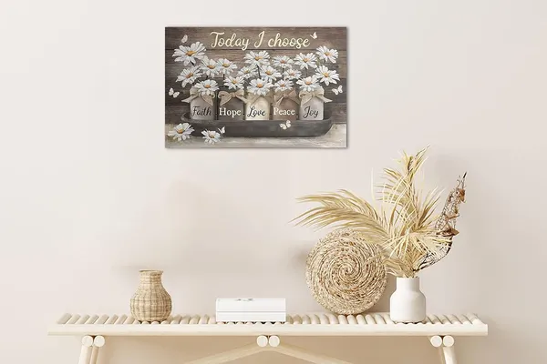 Multicolor_Farmhouse_Wall_Art_-_Daisy_Jesus_Quote_Canvas_Wall_Art,_Today_I_Choose_Faith,_Hope,_Love,_Peace,_Joy_Flower_Painting_|_For_Country_Bathroom_Decor,_Framed_Artwork_|_For_Rustic_Home_Wall_Decor_(12x18_Inch)