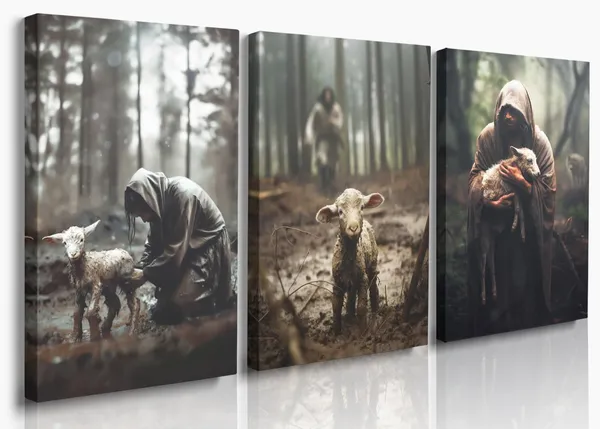 Multicolor_Jesus_and_Lamb_Canvas_Wall_Art_Set_of_3_Jesus_Running_After_Lost_Lamb_Picture_Wall_Art_Jesus_Canvas_Print_Christian_Wall_Decor_Art_Christian_Home_Decor_Jesus_Pictures_Christian_Gift_12"X16"