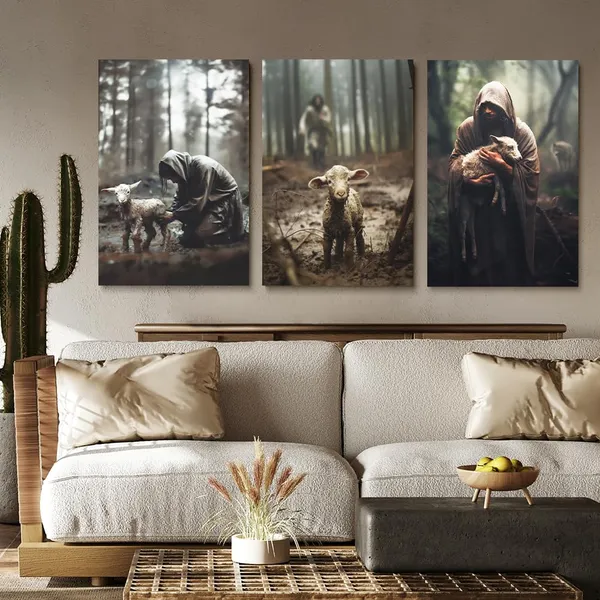 Multicolor_Jesus_and_Lamb_Canvas_Wall_Art_Set_of_3_Jesus_Running_After_Lost_Lamb_Picture_Wall_Art_Jesus_Canvas_Print_Christian_Wall_Decor_Art_Christian_Home_Decor_Jesus_Pictures_Christian_Gift_12"X16"