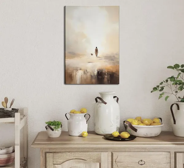 Multicolor_Framed_Christian_Canvas_Wall_Art_Jesus_Leaves_The_99_Sheep_Bible_Parable_Story_Lost_Sheep_Religion_Painting_Picture_Wall_Decor_Poster_Print_|_For_Living_room_Bedroom_Office_Home_Decoration