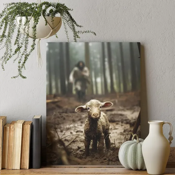 Multicolor_Jesus_and_Lamb_Canvas_Wall_Art_Jesus_Running_After_Lost_Lamb_Picture_Christian_Wall_Art_Decor_Jesus_Canvas_Print_Christian_Home_Decor_Christian_Posters_Jesus_Pictures_|_For_Bedroom_16"X24"