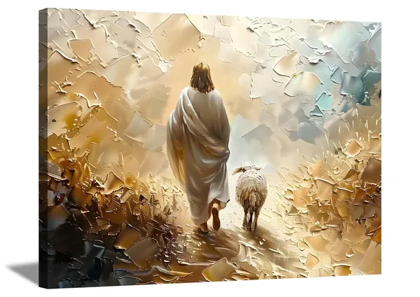 Multicolor_Jesus_Lost_Lamb_Wall_Art_Framed_16x24_Inch_Set_of_1_Christian_Scripture_Wall_Decor_Jesus_Leaves_The_99_Artwork_Pictures_Bible_Verse_Canvas_Poster_Painting_Prints_|_For_Living_Room_Bedroom