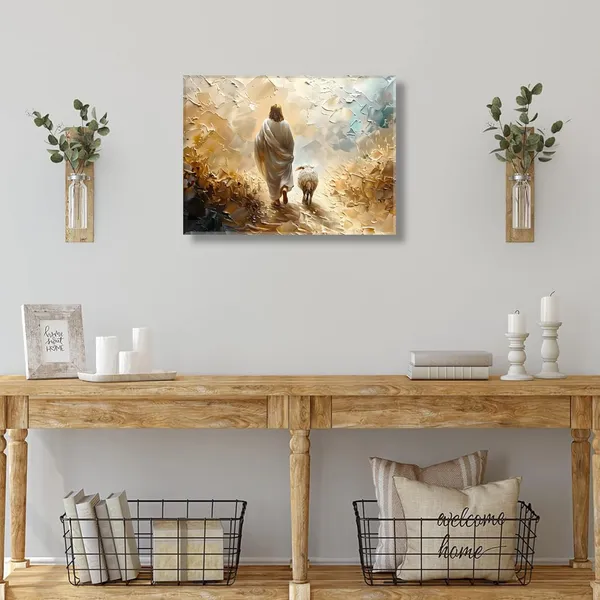 Multicolor_Jesus_Lost_Lamb_Wall_Art_Framed_16x24_Inch_Set_of_1_Christian_Scripture_Wall_Decor_Jesus_Leaves_The_99_Artwork_Pictures_Bible_Verse_Canvas_Poster_Painting_Prints_|_For_Living_Room_Bedroom