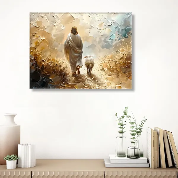 Multicolor_Jesus_Lost_Lamb_Wall_Art_Framed_16x24_Inch_Set_of_1_Christian_Scripture_Wall_Decor_Jesus_Leaves_The_99_Artwork_Pictures_Bible_Verse_Canvas_Poster_Painting_Prints_|_For_Living_Room_Bedroom