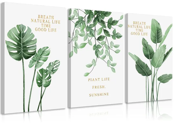 Multicolor_3Pcs_Inspirational_Green_Botanical_Canvas_Wall_Art_Eucalyptus_Leaves_and_Monstera_Wall_Decor_Pictures_Tropical_Botanical_Posters_Prints_|_For_Living_Room_Bedroom_Office_Bathroom_Home_Decoration_Framed