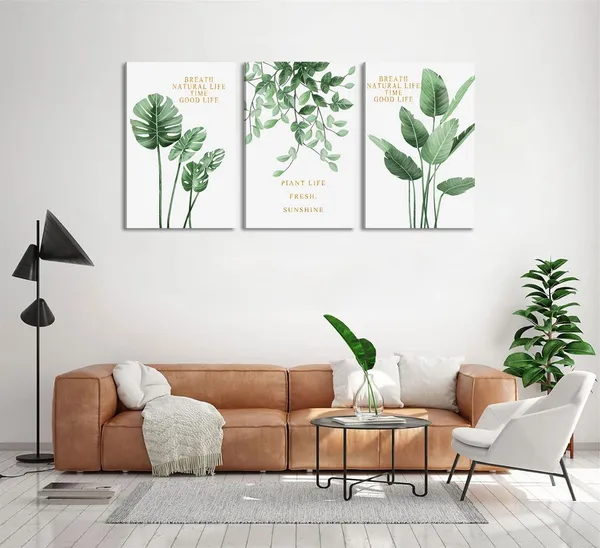 Multicolor_3Pcs_Inspirational_Green_Botanical_Canvas_Wall_Art_Eucalyptus_Leaves_and_Monstera_Wall_Decor_Pictures_Tropical_Botanical_Posters_Prints_|_For_Living_Room_Bedroom_Office_Bathroom_Home_Decoration_Framed