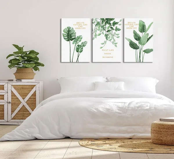 Multicolor_3Pcs_Inspirational_Green_Botanical_Canvas_Wall_Art_Eucalyptus_Leaves_and_Monstera_Wall_Decor_Pictures_Tropical_Botanical_Posters_Prints_|_For_Living_Room_Bedroom_Office_Bathroom_Home_Decoration_Framed
