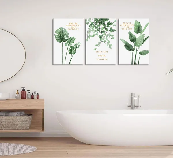 Multicolor_3Pcs_Inspirational_Green_Botanical_Canvas_Wall_Art_Eucalyptus_Leaves_and_Monstera_Wall_Decor_Pictures_Tropical_Botanical_Posters_Prints_|_For_Living_Room_Bedroom_Office_Bathroom_Home_Decoration_Framed