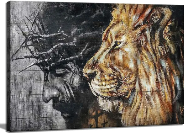 Multicolor_Jesus_and_Lion_Canvas_Wall_Art_Judah_and_Lion_Cathedral_Black_and_White_Religious_Christianity_Picture_Wall_Decor_Poster_Print_|_For_Living_Room_Bedroom_Office_Home_Decoration