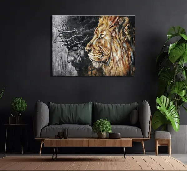 Multicolor_Jesus_and_Lion_Canvas_Wall_Art_Judah_and_Lion_Cathedral_Black_and_White_Religious_Christianity_Picture_Wall_Decor_Poster_Print_|_For_Living_Room_Bedroom_Office_Home_Decoration