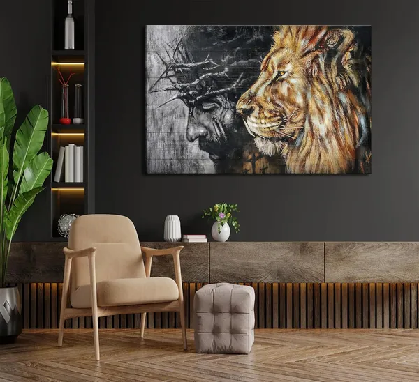 Multicolor_Jesus_and_Lion_Canvas_Wall_Art_Judah_and_Lion_Cathedral_Black_and_White_Religious_Christianity_Picture_Wall_Decor_Poster_Print_|_For_Living_Room_Bedroom_Office_Home_Decoration