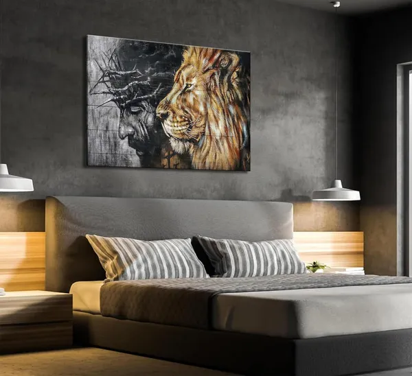 Multicolor_Jesus_and_Lion_Canvas_Wall_Art_Judah_and_Lion_Cathedral_Black_and_White_Religious_Christianity_Picture_Wall_Decor_Poster_Print_|_For_Living_Room_Bedroom_Office_Home_Decoration