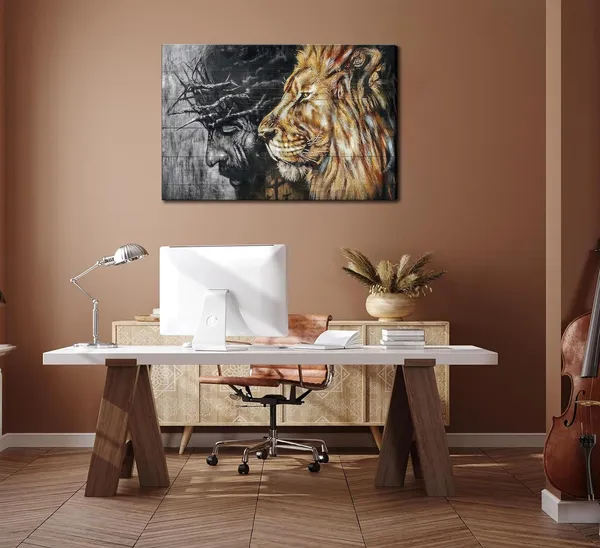 Multicolor_Jesus_and_Lion_Canvas_Wall_Art_Judah_and_Lion_Cathedral_Black_and_White_Religious_Christianity_Picture_Wall_Decor_Poster_Print_|_For_Living_Room_Bedroom_Office_Home_Decoration