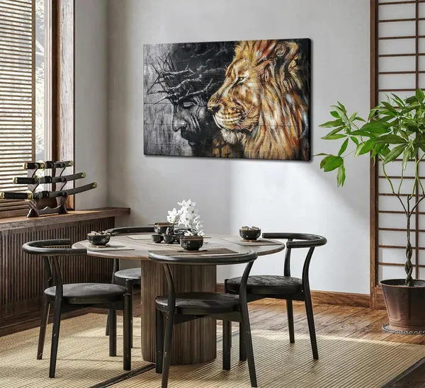 Multicolor_Jesus_and_Lion_Canvas_Wall_Art_Judah_and_Lion_Cathedral_Black_and_White_Religious_Christianity_Picture_Wall_Decor_Poster_Print_|_For_Living_Room_Bedroom_Office_Home_Decoration