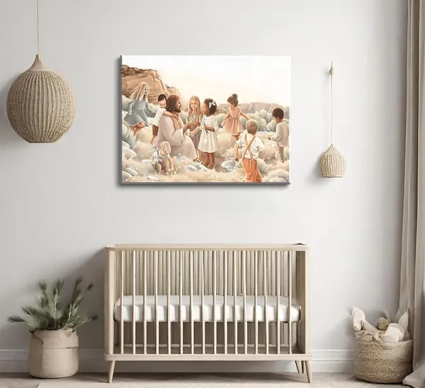 Multicolor_1_Pcs_Jesus_With_Children_Christian_Canvas_Framed_Wall_Art_Jesus_Christ_Playing_With_Children_in_The_Garden_Pictures_Jesus_Blessing_Poster_Prints_Home_Watercolor_Wall_Decor_16x24in