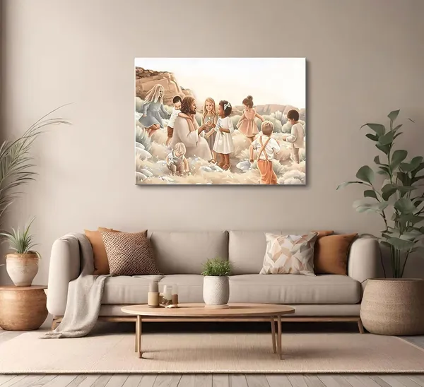 Multicolor_1_Pcs_Jesus_With_Children_Christian_Canvas_Framed_Wall_Art_Jesus_Christ_Playing_With_Children_in_The_Garden_Pictures_Jesus_Blessing_Poster_Prints_Home_Watercolor_Wall_Decor_16x24in