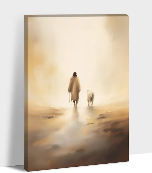 Multicolor_Jesus_and_Lamb_Canvas_Wall_Art,_Jesus_Running_After_Lost_Lamb_Picture,_Jesus_Leaves_The_99_Religious_Wall_Art_Canvas_Print,_Minimalist_Christian_Paintings_Churches_Home_Decor_Gift_12"Wx18"H_Inch