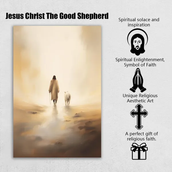 Multicolor_Jesus_and_Lamb_Canvas_Wall_Art,_Jesus_Running_After_Lost_Lamb_Picture,_Jesus_Leaves_The_99_Religious_Wall_Art_Canvas_Print,_Minimalist_Christian_Paintings_Churches_Home_Decor_Gift_12"Wx18"H_Inch