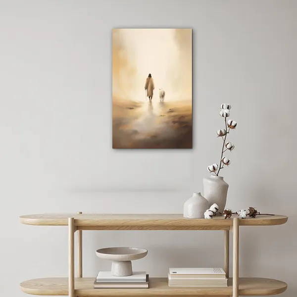 Multicolor_Jesus_and_Lamb_Canvas_Wall_Art,_Jesus_Running_After_Lost_Lamb_Picture,_Jesus_Leaves_The_99_Religious_Wall_Art_Canvas_Print,_Minimalist_Christian_Paintings_Churches_Home_Decor_Gift_12"Wx18"H_Inch