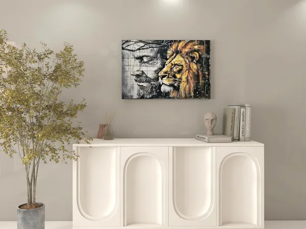 Multicolor_Black_and_White_Religious_Christianity_Canvas_Wall_Art_Jesus_and_Lion_Paintings_Graffiti_Wall_Art_Home_Decor_|_For_Living_Room_Bedroom_Church_Office_Ready_to_Hang_16"x24"