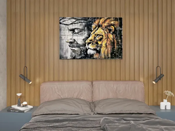 Multicolor_Black_and_White_Religious_Christianity_Canvas_Wall_Art_Jesus_and_Lion_Paintings_Graffiti_Wall_Art_Home_Decor_|_For_Living_Room_Bedroom_Church_Office_Ready_to_Hang_16"x24"