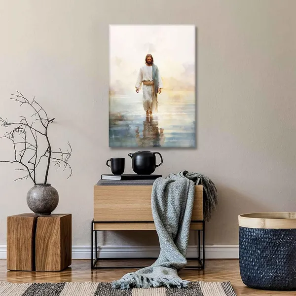 Multicolor_Jesus_Walking_On_Water_Wall_Art_God_Poster_Picture_Religious_Bible_Verse_Canva_Christian_Nursery_Print_Abstract_Inspirational_Painting_|_For_a_Modern_Home_Spiritual_Living_room_Church_Wall_Decor_Framed