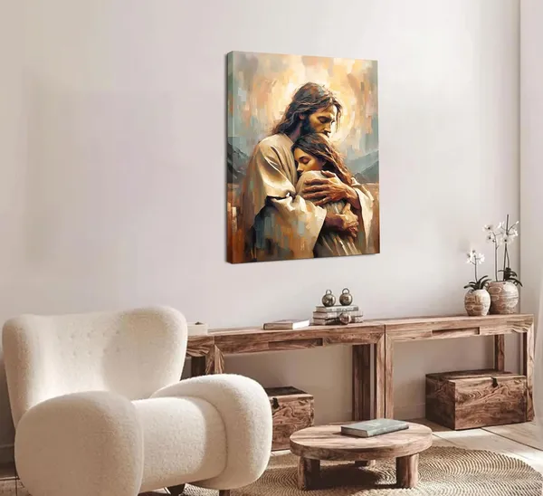 Multicolor_Jesus_Embracing_Woman_Wall_Art_Safe_Haven_Poster_Jesus_Canvas_Prints_Christian_Spiritual_Painting_Bible_Art_Pictures_Jesus_and_Girl_Wall_Decor_|_For_Bedroom_Living_Room_Dining_Room_Church_Framed