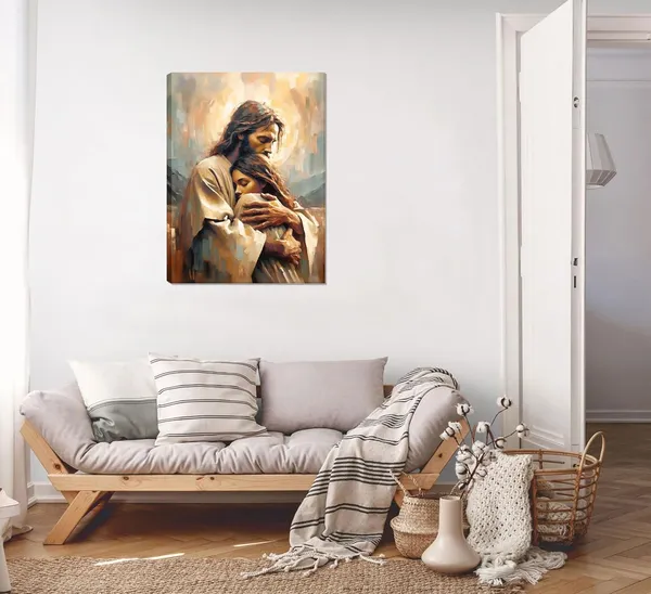 Multicolor_Jesus_Embracing_Woman_Wall_Art_Safe_Haven_Poster_Jesus_Canvas_Prints_Christian_Spiritual_Painting_Bible_Art_Pictures_Jesus_and_Girl_Wall_Decor_|_For_Bedroom_Living_Room_Dining_Room_Church_Framed