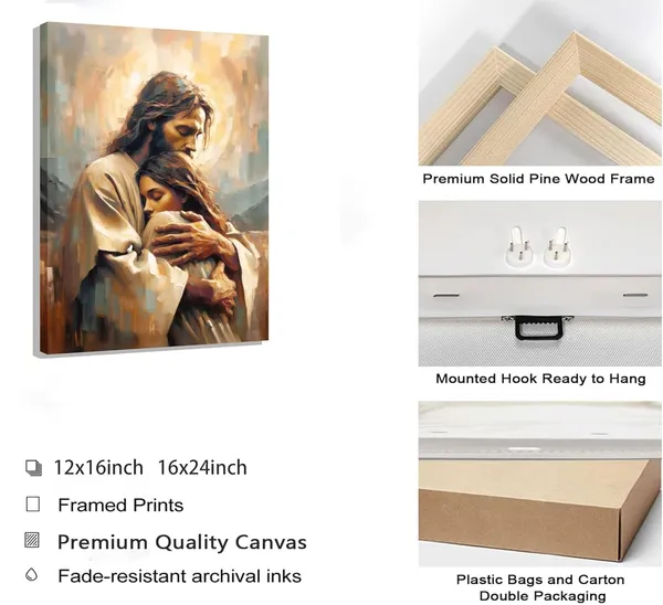 Multicolor_Jesus_Embracing_Woman_Wall_Art_Safe_Haven_Poster_Jesus_Canvas_Prints_Christian_Spiritual_Painting_Bible_Art_Pictures_Jesus_and_Girl_Wall_Decor_|_For_Bedroom_Living_Room_Dining_Room_Church_Framed