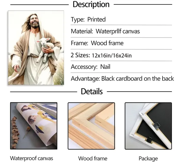 Multicolor_Jesus_and_Lamb_Wall_Art_Picture_Bible_Story_Jesus_Finds_the_Lost_Lamb_Canvas_Print_Christian_Salvation_Wall_decor_Poster_Painting_16x24in_Framed