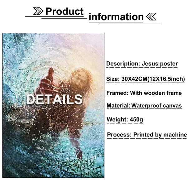Multicolor_Jesus_Christ_Canvas_Wall_Art_-_The_Hand_of_God_Framed_Poster_Modern_Religious_Print_Artwork_Painting_Picture_|_For_Bedroom_Living_Room_Decor_12"x16.5"_(With_Frame,Jesus01)