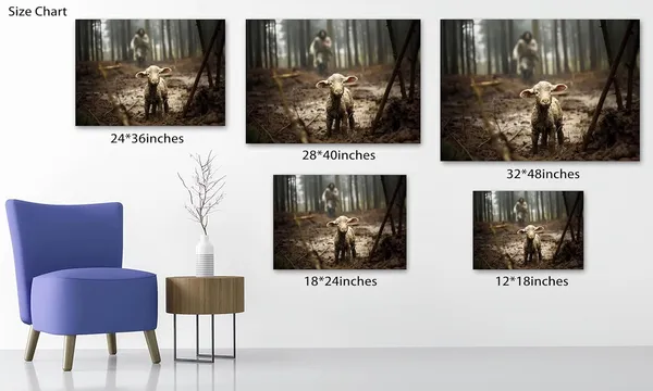 Multicolor_Jesus_&_Lamb_Canvas_Wall_Art,_Jesus_Running_After_Lost_Lamb_Picture_Canvas_Print,_Modern_Christian_Wall_Art_|_For_Home_Living_Room_Bedroom_Decor,_Framed_Religious_Painting_Christ_Poster_12x18_Inches
