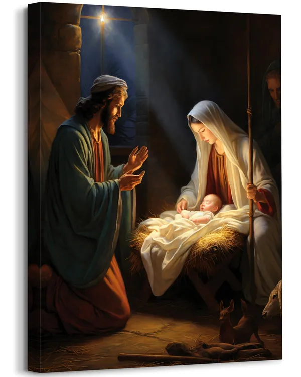 Multicolor_Birth_of_Jesus_Canvas_Wall_Art_Nativity_Secene_Wall_Art_Print_Virgin_Mary_Christian_Painting_Artwrok_Christ_Decor_Religion_Picture_Decor_|_For_Living_Room_Bedroom_Home