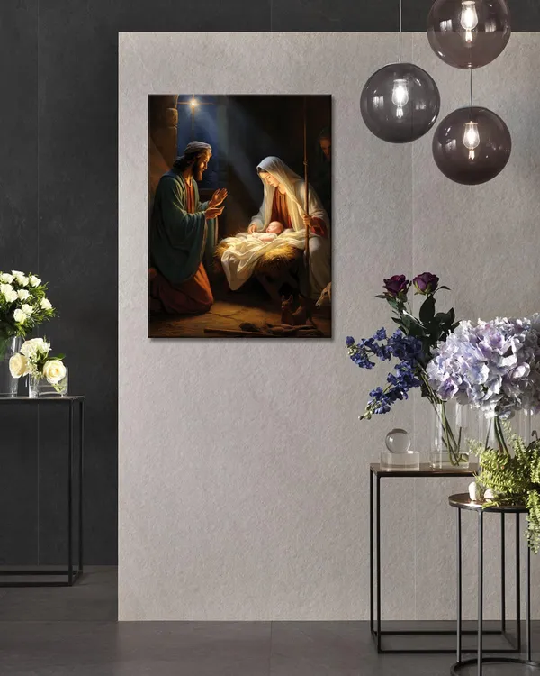 Multicolor_Birth_of_Jesus_Canvas_Wall_Art_Nativity_Secene_Wall_Art_Print_Virgin_Mary_Christian_Painting_Artwrok_Christ_Decor_Religion_Picture_Decor_|_For_Living_Room_Bedroom_Home