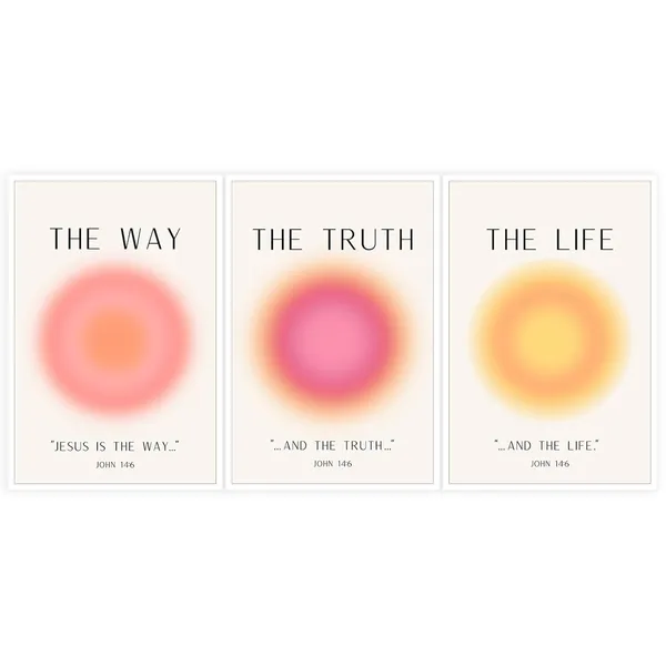 Multicolor_Jesus_Poster_Set_of_3,Jesus_Is_The_Way_and_The_Truth_and_The_Life_Bible_Verse_Canvas_Wall_Art_Religious_Christian_Minimalist_Prints_Inspirational_Decor_|_For_Bedroom_Living_Room_16x24in_Unframed