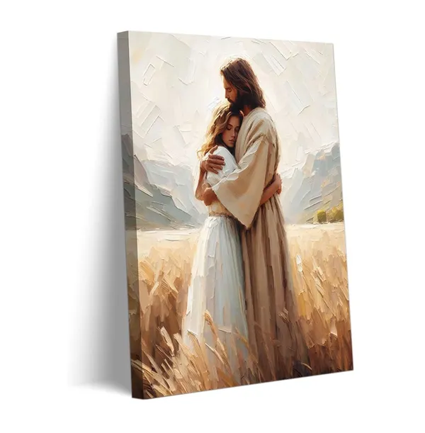 Multicolor_Framed_Jesus_Embracing_Woman_Canvas_Wall_Art_Safe_In_His_Arms_Decor_Picture_Christian_Painting_Poster_Prints_|_For_Bedroom_Living_Room_Dining_Room_Home_Decoration