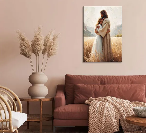 Multicolor_Framed_Jesus_Embracing_Woman_Canvas_Wall_Art_Safe_In_His_Arms_Decor_Picture_Christian_Painting_Poster_Prints_|_For_Bedroom_Living_Room_Dining_Room_Home_Decoration