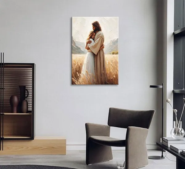 Multicolor_Framed_Jesus_Embracing_Woman_Canvas_Wall_Art_Safe_In_His_Arms_Decor_Picture_Christian_Painting_Poster_Prints_|_For_Bedroom_Living_Room_Dining_Room_Home_Decoration