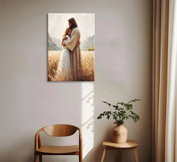 Multicolor_Framed_Jesus_Embracing_Woman_Canvas_Wall_Art_Safe_In_His_Arms_Decor_Picture_Christian_Painting_Poster_Prints_|_For_Bedroom_Living_Room_Dining_Room_Home_Decoration