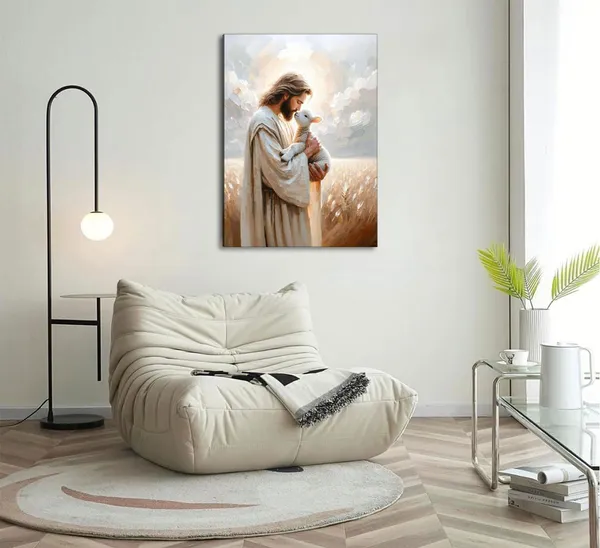 Multicolor_Jesus_Holding_sheep_kissing_Canvas_Wall_Art_Jesus_Christ_The_Good_Shepherd_Wall_Decor_Picture_God_Faith_Christian_Poster_Print_|_For_Home_Living_Room_Bedroom_Home_Decoration
