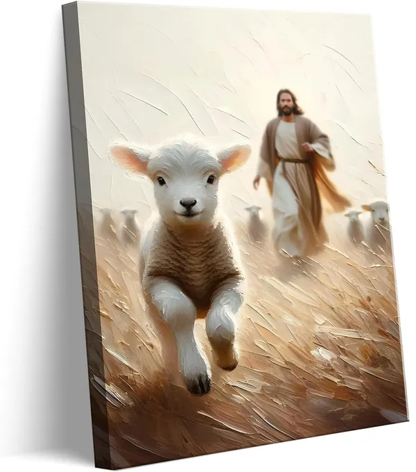 Multicolor_Jesus_and_Lamb_Canvas_Wall_Art_Jesus_Running_After_Lost_Lamb_Wall_Decor_Picture_Jesus_Saves_the_Lamb_a_Lost_Lamb_Poster_Print_Christian_Lamb_of_God_Home_Decoration_16x24in