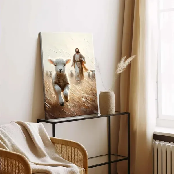 Multicolor_Jesus_and_Lamb_Canvas_Wall_Art_Jesus_Running_After_Lost_Lamb_Wall_Decor_Picture_Jesus_Saves_the_Lamb_a_Lost_Lamb_Poster_Print_Christian_Lamb_of_God_Home_Decoration_16x24in
