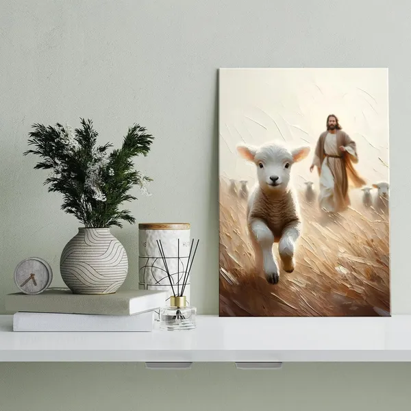 Multicolor_Jesus_and_Lamb_Canvas_Wall_Art_Jesus_Running_After_Lost_Lamb_Wall_Decor_Picture_Jesus_Saves_the_Lamb_a_Lost_Lamb_Poster_Print_Christian_Lamb_of_God_Home_Decoration_16x24in