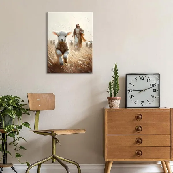 Multicolor_Jesus_and_Lamb_Canvas_Wall_Art_Jesus_Running_After_Lost_Lamb_Wall_Decor_Picture_Jesus_Saves_the_Lamb_a_Lost_Lamb_Poster_Print_Christian_Lamb_of_God_Home_Decoration_16x24in