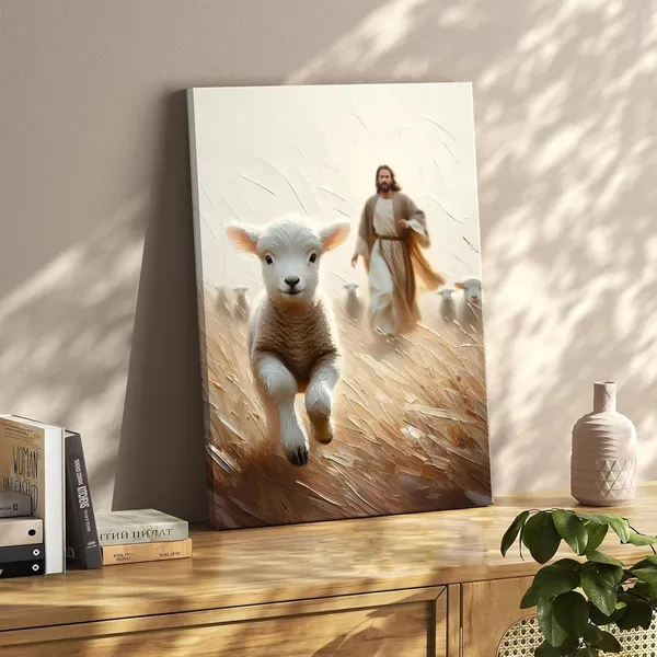 Multicolor_Jesus_and_Lamb_Canvas_Wall_Art_Jesus_Running_After_Lost_Lamb_Wall_Decor_Picture_Jesus_Saves_the_Lamb_a_Lost_Lamb_Poster_Print_Christian_Lamb_of_God_Home_Decoration_16x24in